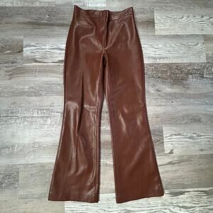 Wilfred Faux Leather Brown Flare Pants Aritzia Size 0 High Rise